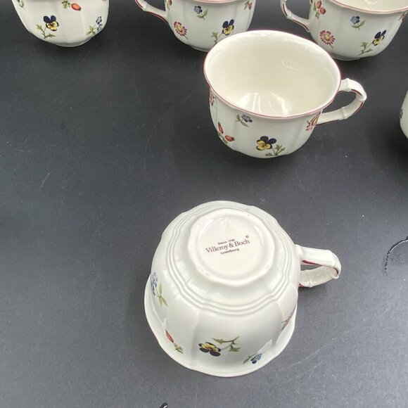 Set of 7 Villeroy & Boch Petite Fleur Cup Teacup Floral Red Trim - Picture 6 of 8